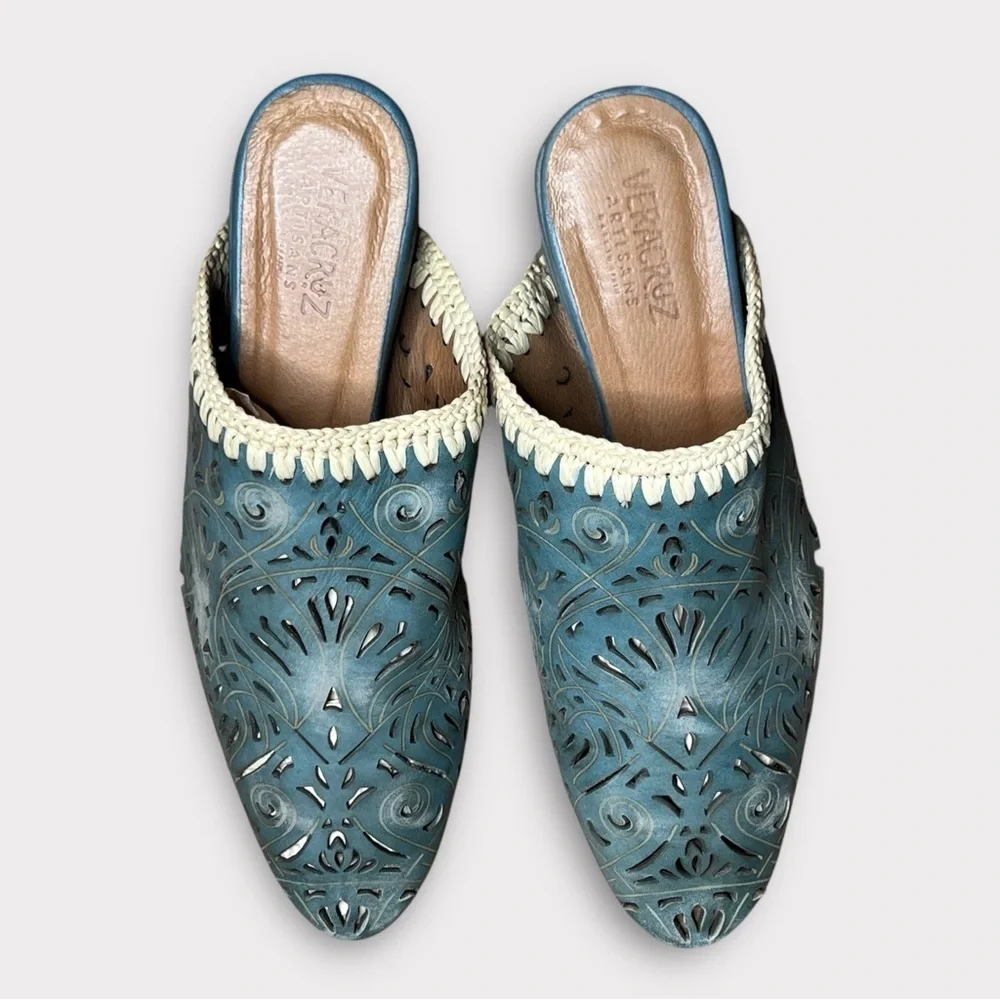 Sundance Vera Cruz Olivetta leather teal mules - Picture 3 of 9